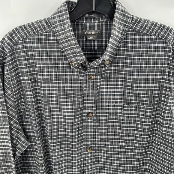 Eddie Bauer Men's Gray White Plaid Long Sleeve Relaxed Fit Shirt Size Small - Picture 2 of 11